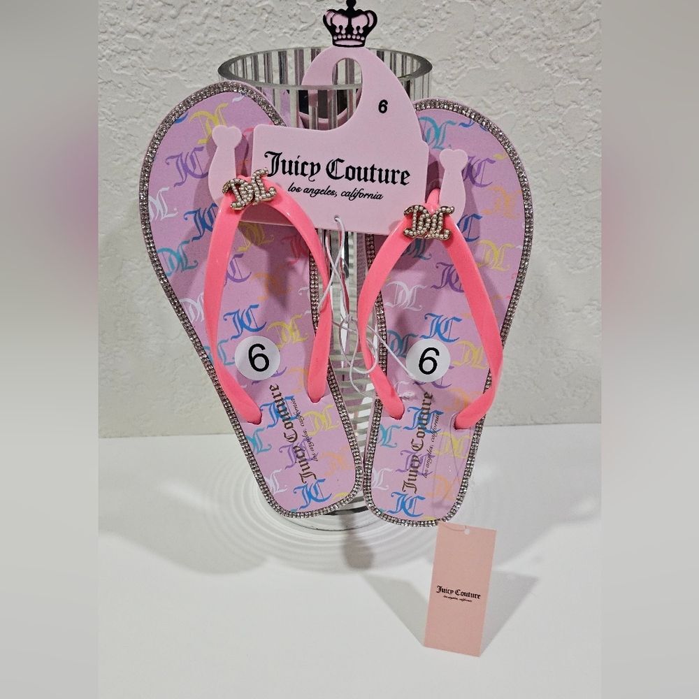 Juicy Couture Pink Multicolor Flip Flops New Size 6